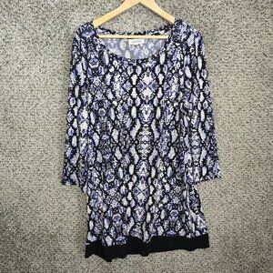 Calvin Klein Top Womens XL Blue Black‎ Snake Print Stretch Tunic Casual Ladies